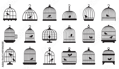 Bird enclosure symbol set with clean outline and retro style elements