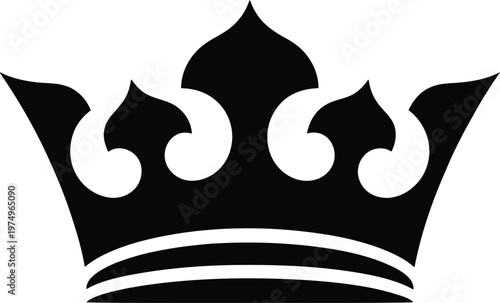 Black crown icon with fleur-de-lis details. Royal symbol for luxury nobility and power. Vector illustration for design and branding.