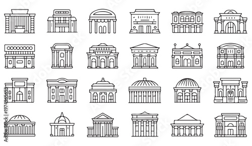 Cultural landmark collection with classical architecture symbols