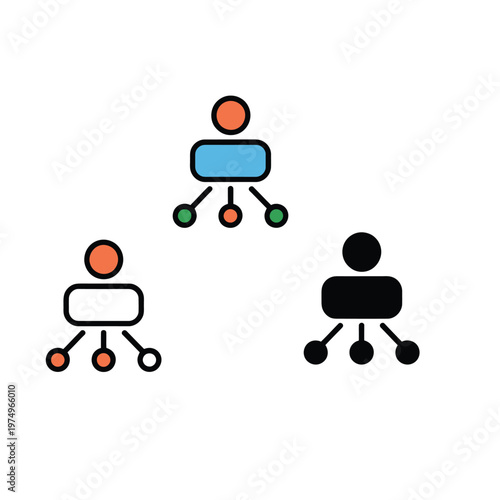 Simple illustration of three stylized figures with connected nodes representing networks