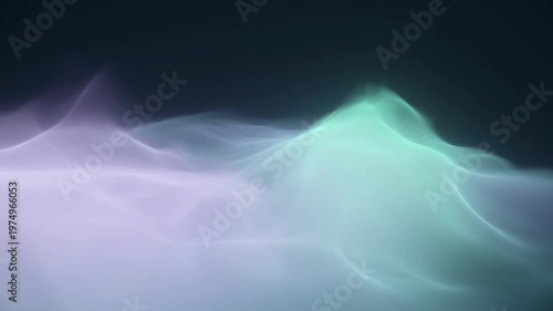 Abstract background featuring soft flowing waves of light in purple and teal colors