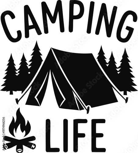 Camping Life Silhouette Logo Design Template