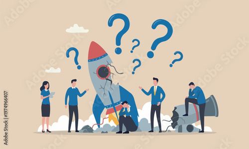 Fail The design with clean lines and minimal shading crash launching space rocket metaphor of new business failure