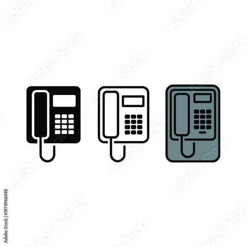 Three variations of a classic desktop telephone icon shown in different styles