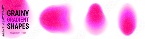 Grainy color gradient splashes set. Vibrant vector shapes with blur edges, iridescent gradient and grainy texture. Bright acid neon gradient shapes isolated on light background.