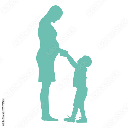 Mother pregnancy son child kid silhouette