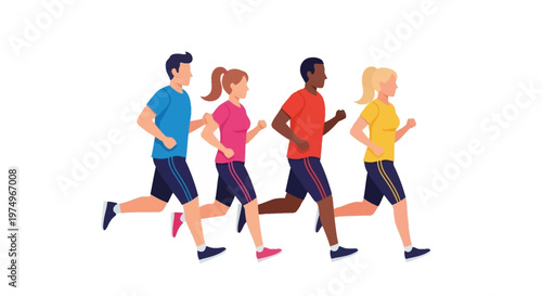 Group of diverse people jogging together in athletic wear
