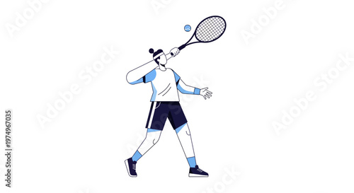 Illustration of a Female Tennis Player in Action with Racket