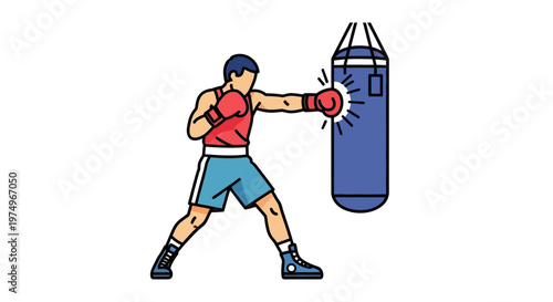Illustration of Boxer Training with Punching Bag in Gym