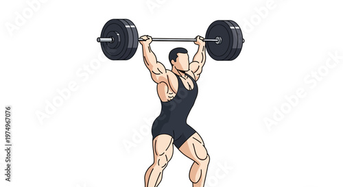 Illustration of muscular athlete lifting heavy barbell in dynamic pose