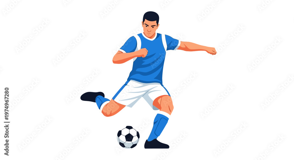 Obraz premium Illustration of a Soccer Player Kicking a Ball on White Background