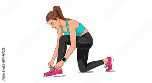 Young woman in sportswear tying shoelaces before workout