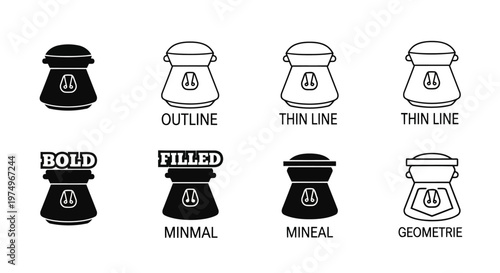 Turkish Coffee Pot Vector Icon Set Bold Outline Thin Line and Minimal Geometric Style Designs