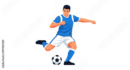 Illustration of a Soccer Player Kicking a Ball on White Background