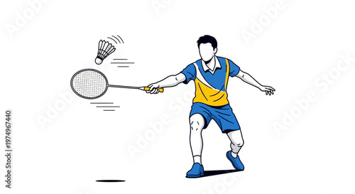 Illustration of a badminton player hitting a shuttlecock in action pose