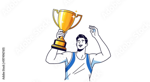 Happy athlete celebrating victory with a golden trophy in hand