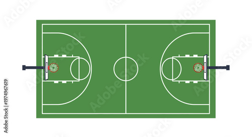 Top view of an outdoor basketball court with green surface