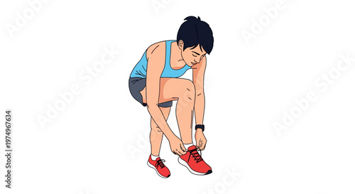 Illustration of athlete tying shoelaces in sports attire