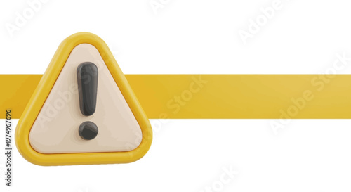 Modern 3D illustration of a vibrant yellow warning sign featuring a distinct exclamation mark, ideal for conveying error, risk, and important alert messages