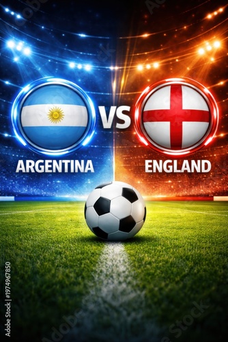 Argentina vs England soccer match stadium graphic with ball