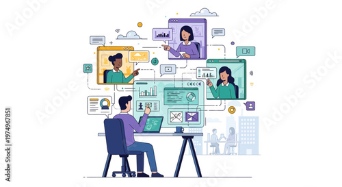 Remote team collaboration concept with people working together online