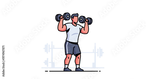 Illustration of a Man Lifting Weights in a Gym Setting