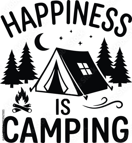 Happiness Is Camping Vintage Logo Design