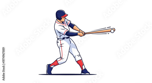 Illustration of Baseball Player Swinging Bat in Action Pose