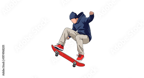 Skateboarder Performing Trick in Mid-Air with Red Skateboard