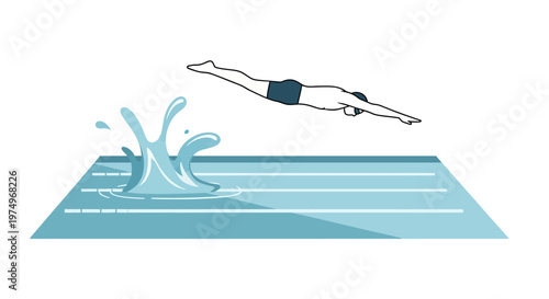Illustration of a swimmer diving into a pool with splash