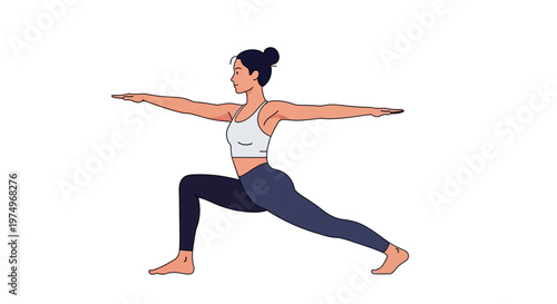 Woman practicing yoga in warrior pose on white background
