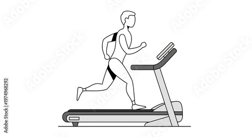 Minimalistic line drawing of a person running on a treadmill