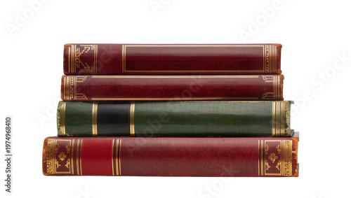 Foto Isolated stack of classic leather-bound books, ornate gold patterns on old book spines