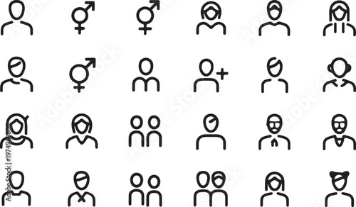 Modern gender icons set with simple outline people illustrations