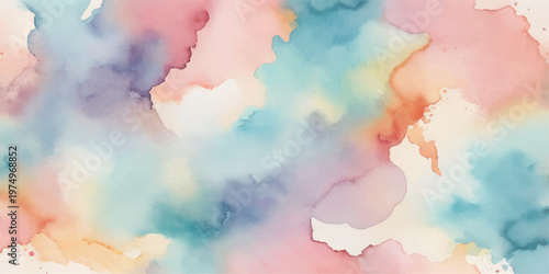 Hand painted abstract watercolor background featuring blue sky clouds and artistic water splashes on vintage paper texture with light air and grunge paint effects