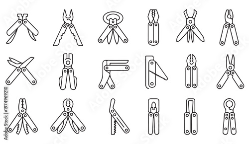 Hand tools icon collection with pliers cutters and repair equipment symbols
