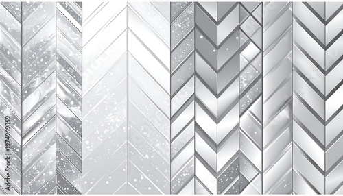 Rows of silvery chevron patterns create a modern, geometric design with various shades, textures, and vertical arrangements