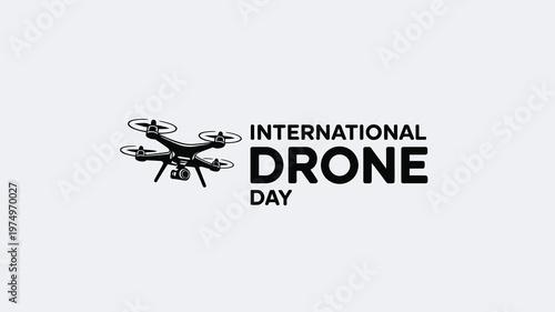 International Drone Day Concept Featuring Modern Quadcopter Icon for Technology Events and Unmanned Aerial Vehicle Photography Services