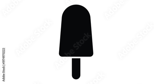 A simple black silhouette of a popsicle on a stark white background depicting a sweet treat