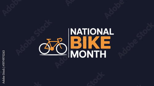 Professional National Bike Month Graphic with Orange Bicycle Icon on Dark Background for Corporate Wellness and Green Commuting Ads