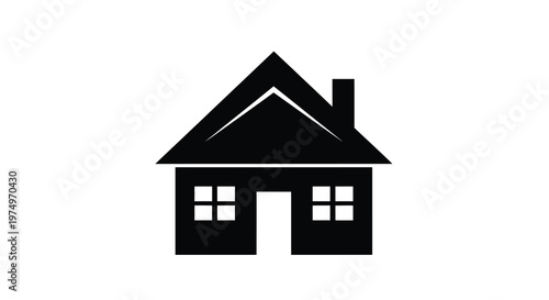 A simple black silhouette depicting a classic gable roof house with a chimney high quality professional