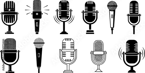 Microphone icon set, retro Microphone isolated on white background, Vector illustrarion
