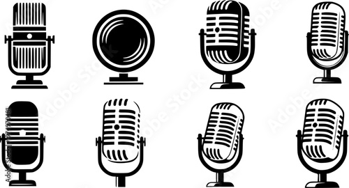Microphone icon set, retro Microphone isolated on white background, Vector illustrarion