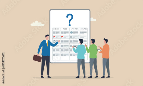 Prioritize small, stylized project management software or planner concept, businessman project manager prioritize tasks