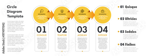 Circle chart infographic 4 step, option or parts for analysis, timeline, business strategy, presentation, start up project, theory basic operation. Venn diagram vector