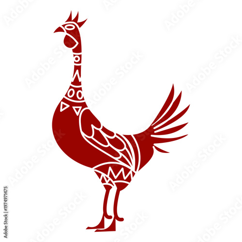 Hen feather beak wing leg crest pattern detailed silhouette