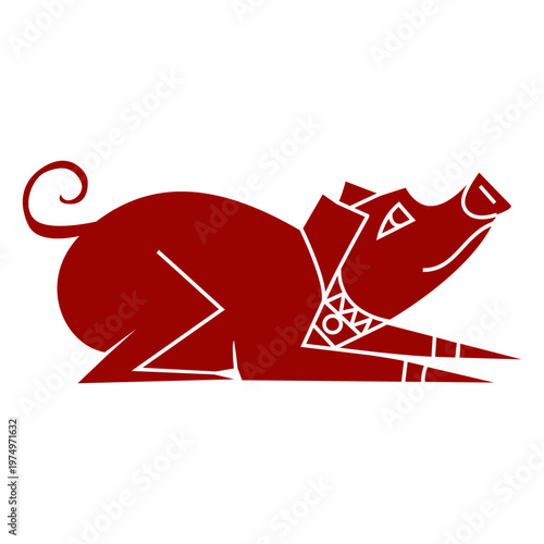 Pig ear snout tail hoof pattern detailed silhouette