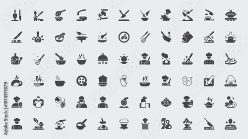 Set of 70 Cooking and Food Preparation Icons Vector