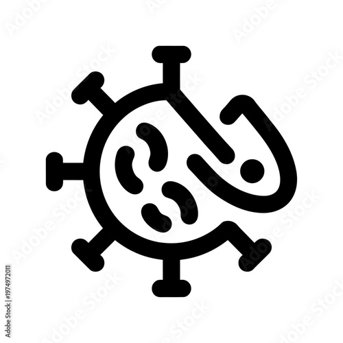 Vector icon depicts a virus particle being neutralized with a vaccine syringe