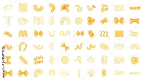 Set of 60 Flat Design Pasta Shapes Vector Icons